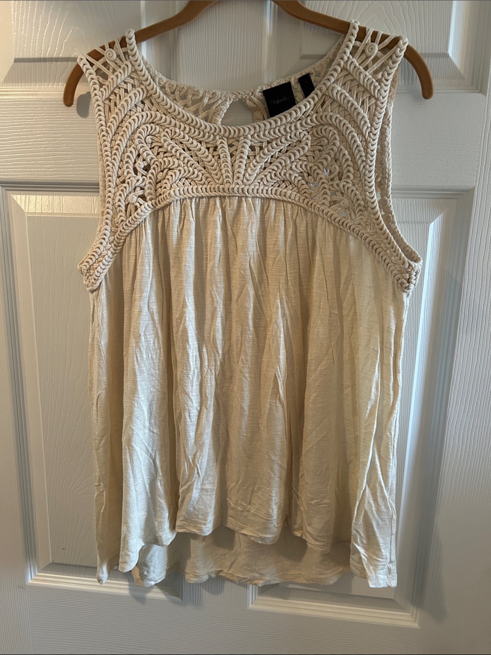 Rafaella Cream Crochet Yoke Sleeveless Tank